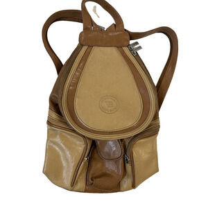 Vintage VB Bolsos Orientales Brown Faux Leather Backpack Purse 90s Two Tone Bag